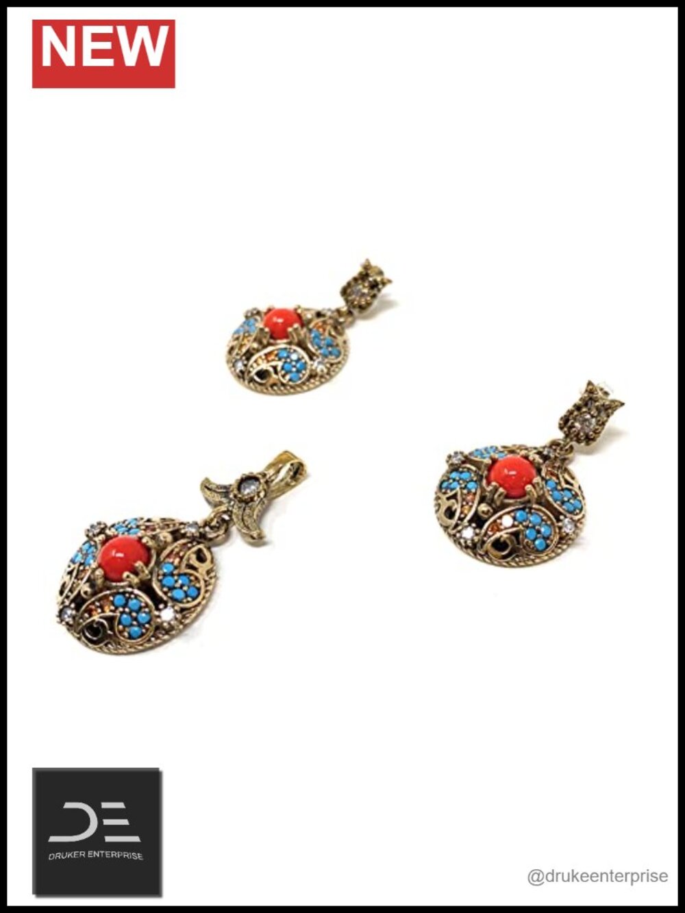 925 Sterling Silver Handmade Jewelry Set for Women - Ottoman Filigree Pendant